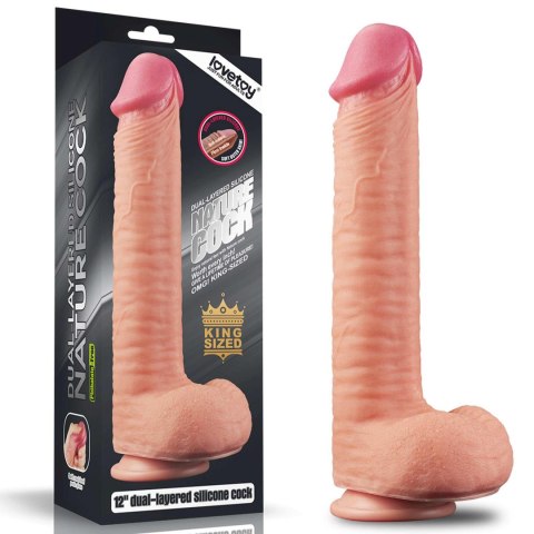 Lovetoy 12"" Dual Layered Platinum Silicone Cock