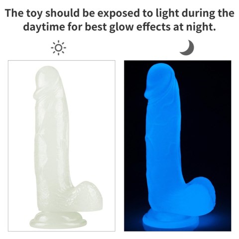 Penis dildo 19 cm, świeci w ciemności