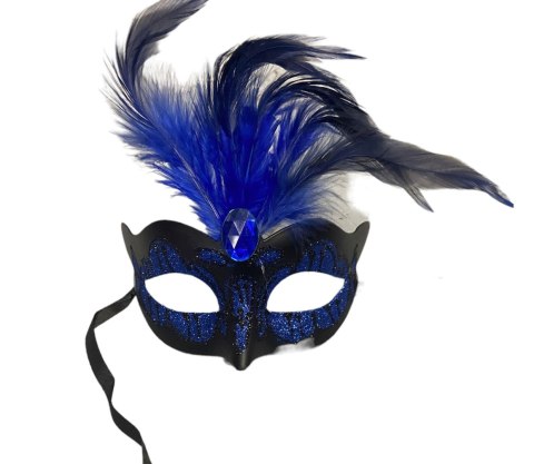 Kinky Mask Maska-Venetian Mask Dark Blue with Dark Blue Stone and Feather