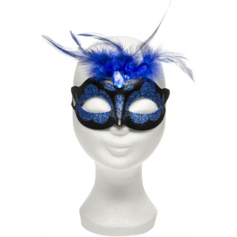 Kinky Mask Maska-Venetian Mask Dark Blue with Dark Blue Stone and Feather