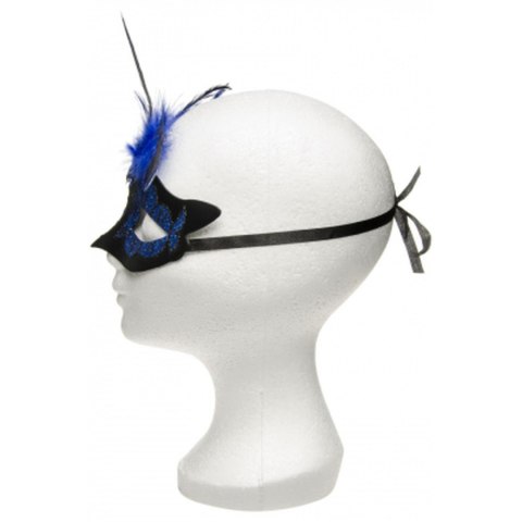 Kinky Mask Maska-Venetian Mask Dark Blue with Dark Blue Stone and Feather