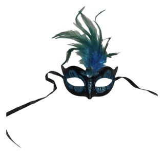 Kinky Mask Maska-Venetian Mask Light Blue with Light Blue Stone and Feather