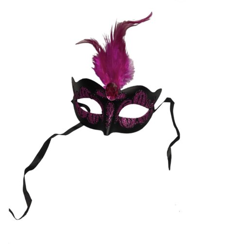 Kinky Mask Maska-Venetian Mask Purple with Purple Stone and Feather