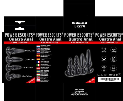 Power Escorts Plug-Quatro Anal Plugs Starter Set- 4-Pack Black