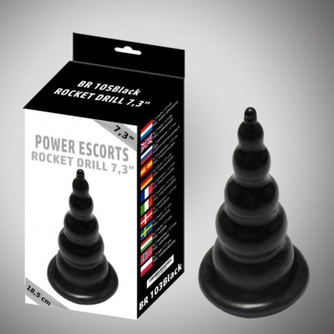 Power Escorts Rocket drill 7,3 inch black large anal plug, korek analny 7,3 inch / 18,5 cm