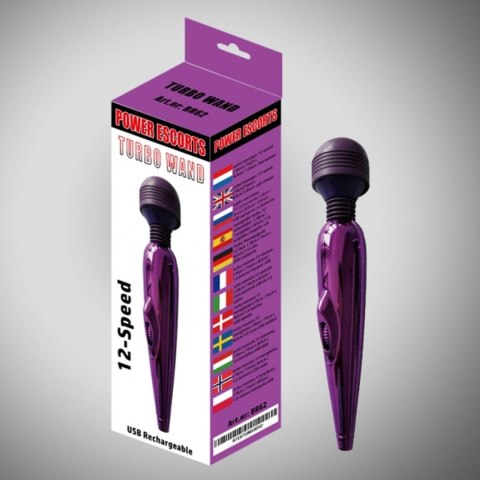 Power Escorts Turbo wand, różdżka, mikrofon purple wand, różdżka, mikrofon wibrator, wand, różdżka, mikrofon 18 cm 12 speed