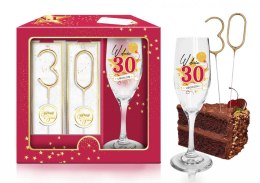 Bgtech URODZINOWA STARS MAGENTA - zestaw 
kieliszek do szampana + zimne ognie - W 
dniu 30 urodzin