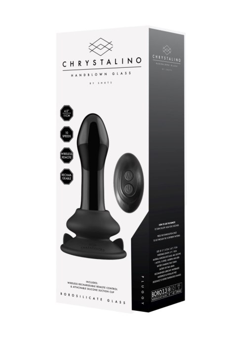 Chrystalino Plug, korek analnygy - With Suction Cup and Remote - 10 Speed - Black