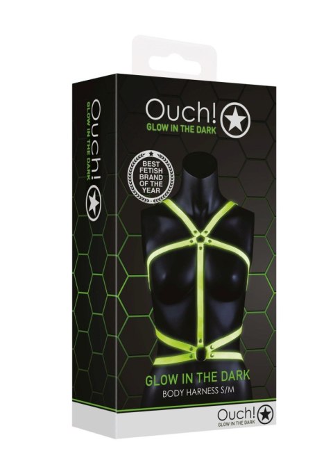 Ouch! Body Harness - Glow in the Dark - Neon Green/Black - S/M