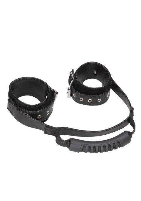 Ouch! Bonded Leather Hand Cuffs With Handle