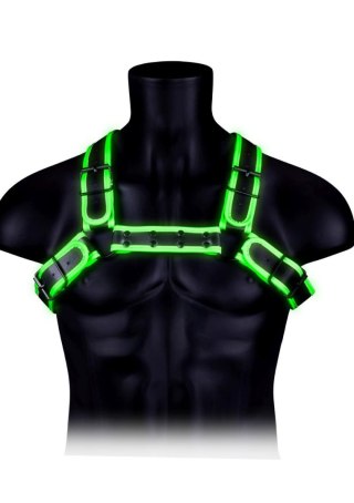 Ouch! Buckle Bulldog Harness - GitD - Neon Green/Black - S/M