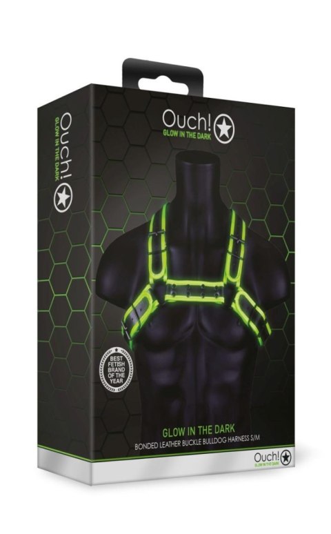 Ouch! Buckle Bulldog Harness - GitD - Neon Green/Black - S/M