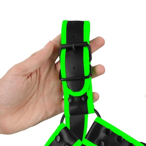 Ouch! Buckle Bulldog Harness - GitD - Neon Green/Black - S/M