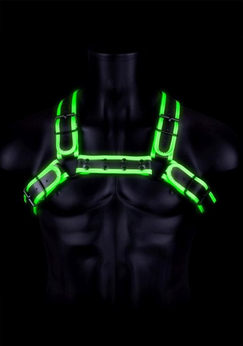 Ouch! Buckle Bulldog Harness - GitD - Neon Green/Black - S/M