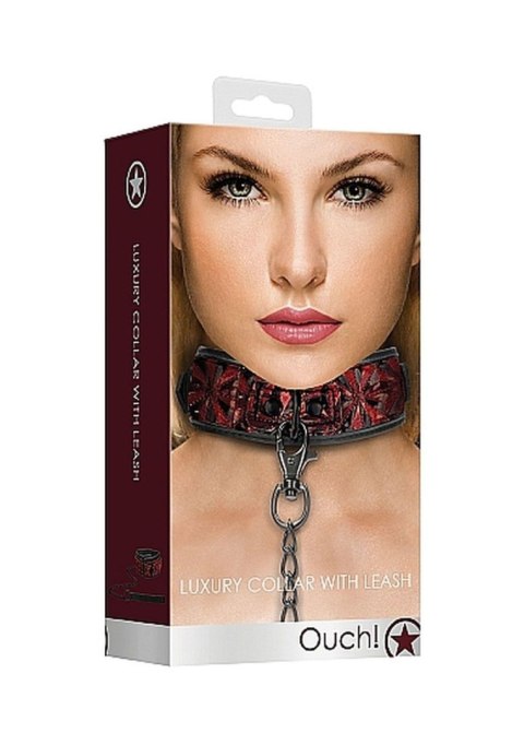 Ouch! Luxury Collar with Leash - Burgundy