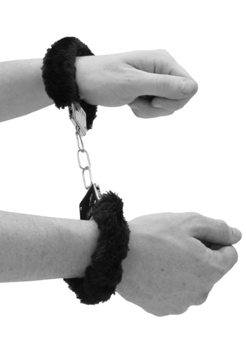 Ouch! Pleasure Furry Hand Cuffs - With Quick-Release Button