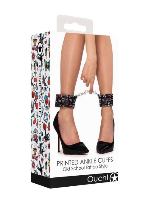 Ouch! Printed Ankle Cuffs - Old School Tattoo Style - Black