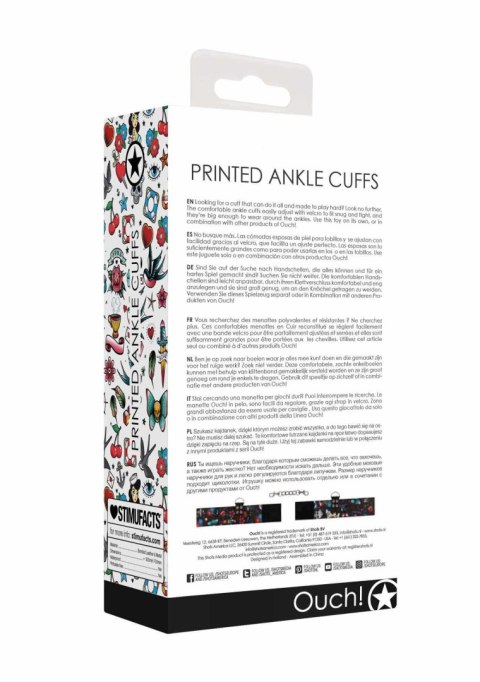 Ouch! Printed Ankle Cuffs - Old School Tattoo Style - Black