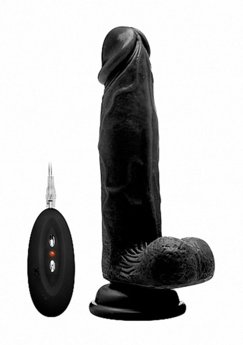 RealRock Vibrating Realistic Cock - 8"" - With Scrotum - Black