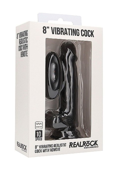 RealRock Vibrating Realistic Cock - 8"" - With Scrotum - Black