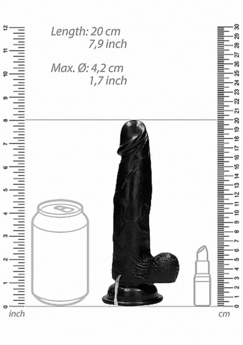 RealRock Vibrating Realistic Cock - 8"" - With Scrotum - Black