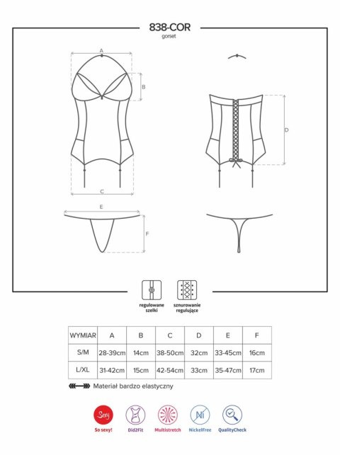 Obsessive Bielizna Dzień Kobiet-838-COR-3 gorset i stringi L/XL