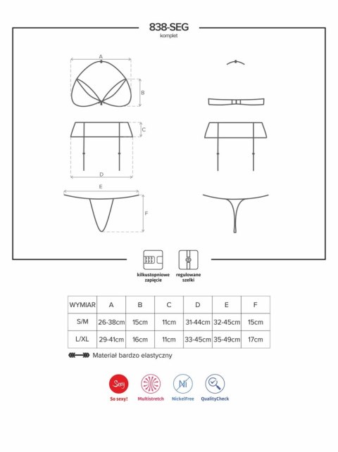 Obsessive Bielizna Dzień Kobiet-838-SEG-3 komplet 3-częściowy S/M