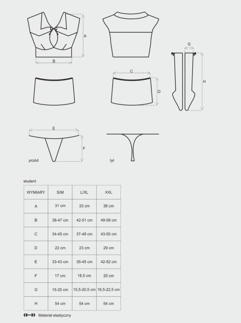 Obsessive Bielizna-Student kostium 4-częściowy S/M