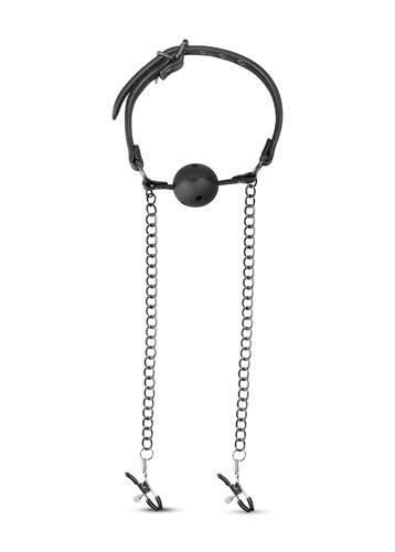 EasyToys Knebel-Open Ball Gag With Nipple Clamps