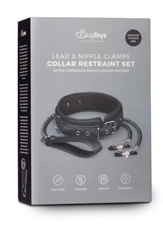 EasyToys Wiązania-Leather Collar With Nipple Chains