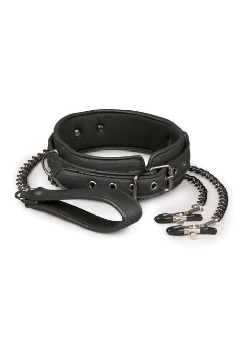 EasyToys Wiązania-Leather Collar With Nipple Chains