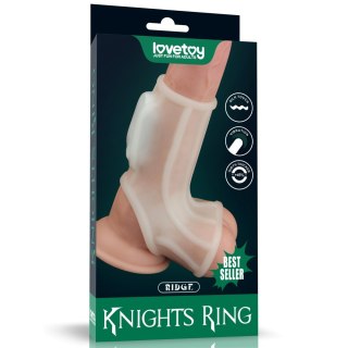 PIERŚCIEŃ NAKŁADKA VIBRATING RIDGE KNIGHTS RING WITH SCROTUM SLEEVE (WHITE) 24-0246