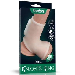 PIERŚCIEŃ NAKŁADKA VIBRATING SILK KNIGHTS RING WITH SCROTUM SLEEVE (WHITE) 24-0245