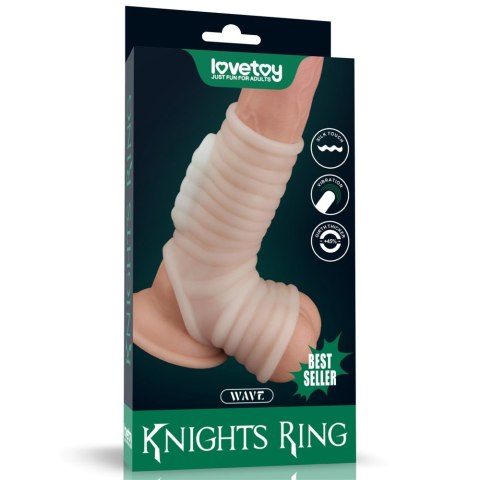 PIERŚCIEŃ NAKŁADKA VIBRATING WAVE KNIGHTS RING WITH SCROTUM SLEEVE (WHITE) 24-0247