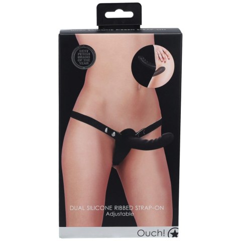 Ouch! - Dual Silicone Ribbed Strap-On - Adjustable - Black