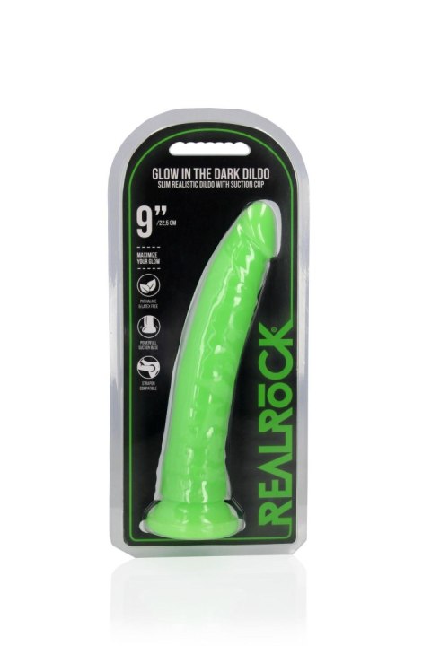 Slim Realistic Dildo with Suction Cup - Glow in the Dark - 9'' / 22,5 cm