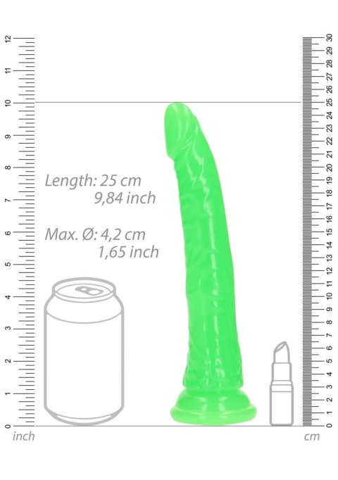 Slim Realistic Dildo with Suction Cup - Glow in the Dark - 9'' / 22,5 cm