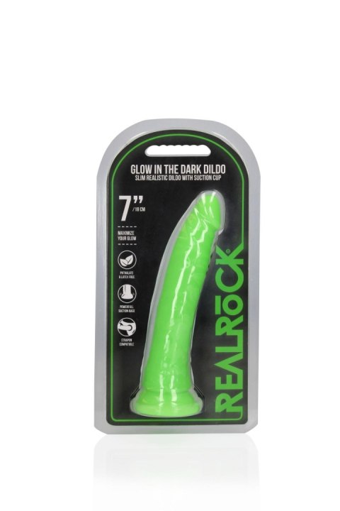 Slim Realistic Dildo with Suction Cup - Glow in the Dark - 7'' / 18 cm