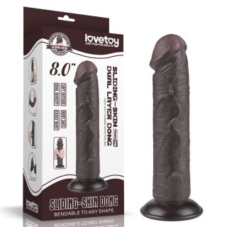 DILDO 8'' SLIDING SKIN DUAL LAYER DONG BLACK 24-0377