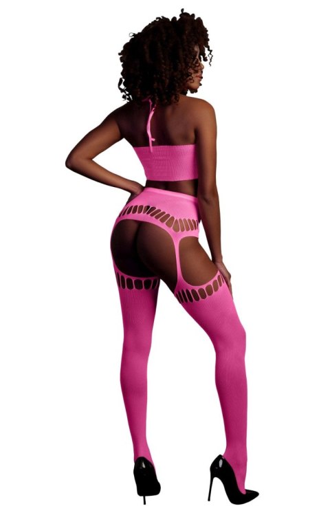 Two Piece with Crop Top and Stockings - Pink - XS/XL