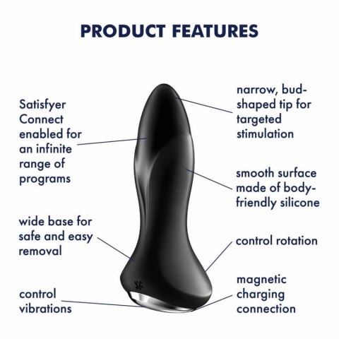 Plug, korek analny-Vibrator Rotation Plug, korek analny 1 Connect App (Black)