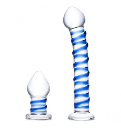 Glas - Double Penetration Glass Swirly Dildo & Butt Plug Set 2 pcs