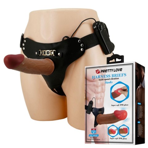 PRETTY LOVE - HARNESS BRIEFS Starks Universal Strap-On Harness 6,9'' Vibration Dildo Light Brown