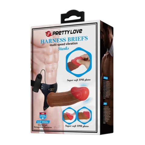 PRETTY LOVE - HARNESS BRIEFS Starks Universal Strap-On Harness 6,9'' Vibration Dildo Light Brown