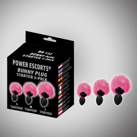 Bunny plug, korek analny 3 - pack black with pink tail starter 3 - pack