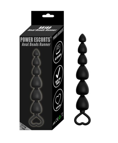 Plug, korek analny-Power Escorts - Anal Beads Runner - Silicone-Black