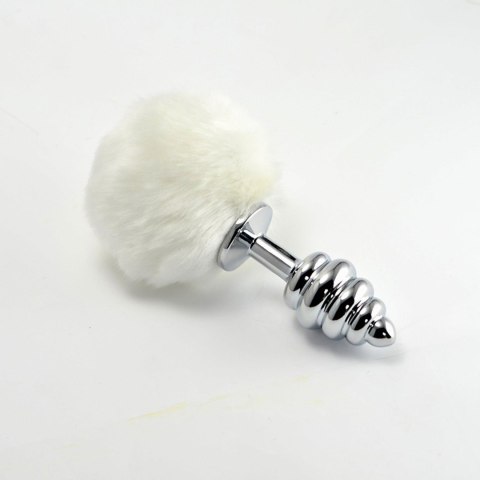 Spiral Pompon Metal Plug, korek analny White