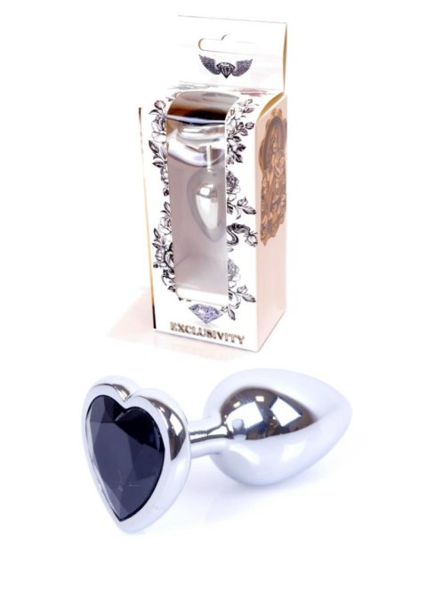 Plug, Korek analny-Jewellery Silver Heart PLUG- Black