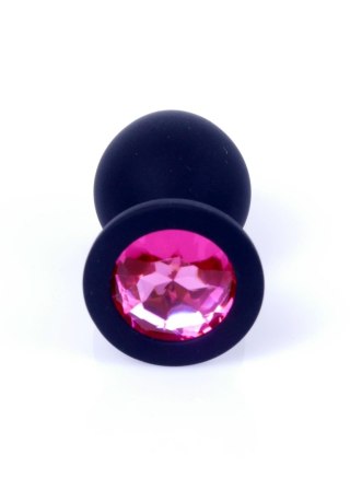 Plug, Korek analny-Jewellery Black Silicon PLUG Medium- Pink Diamond