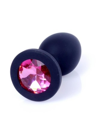 Plug, Korek analny-Jewellery Black Silicon PLUG Small- Pink Diamond